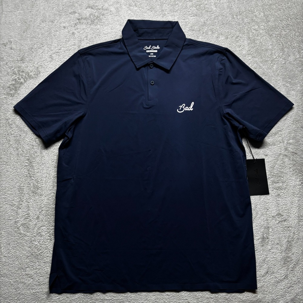NWT Bad Birdie Polo Shirt Mens L Cooling Golf Shirt Dark Navy Bad‎ Elements $88